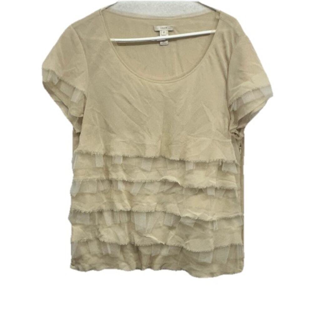 J. Crew Womens Size 12 Short Sleeve Top Blouse Beige Tiered Ruffled Layered